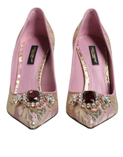 Dolce & Gabbana Pink Gold Jacquard Crystal High Heels Pumps Shoes