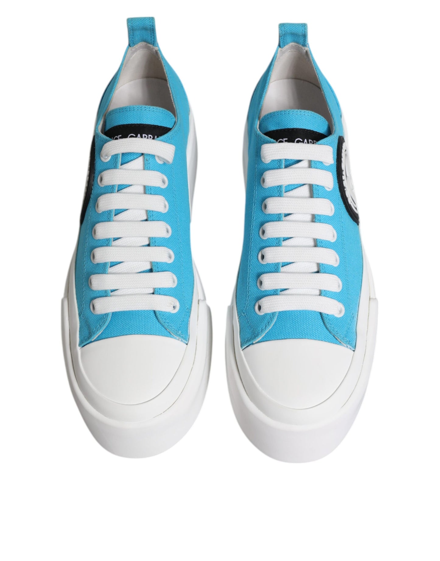 Dolce & Gabbana Blue White Canvas Logo Low Top Sneakers Shoes