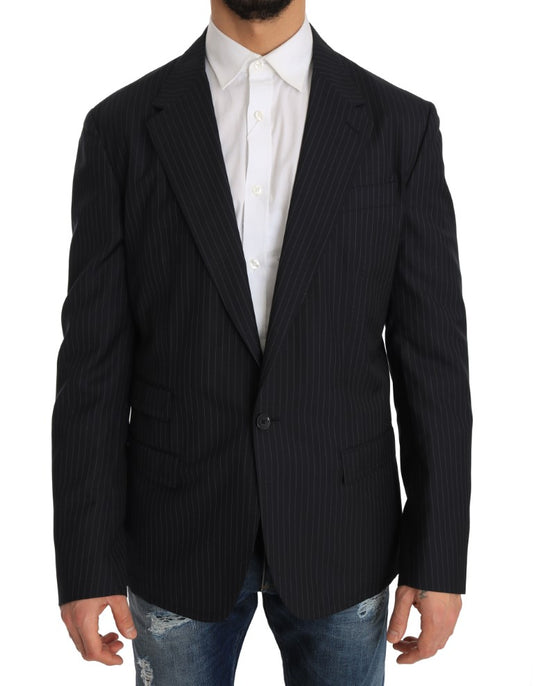 Dolce &amp; Gabbana Elegant Slim Fit stribet uldsilkeblazer