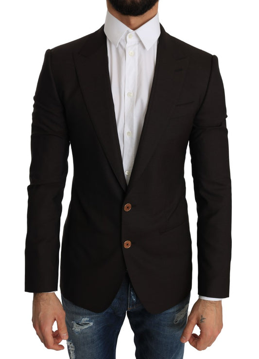 Dolce &amp; Gabbana Elegant Slim Brun Virgin Wool Blazer Jakke