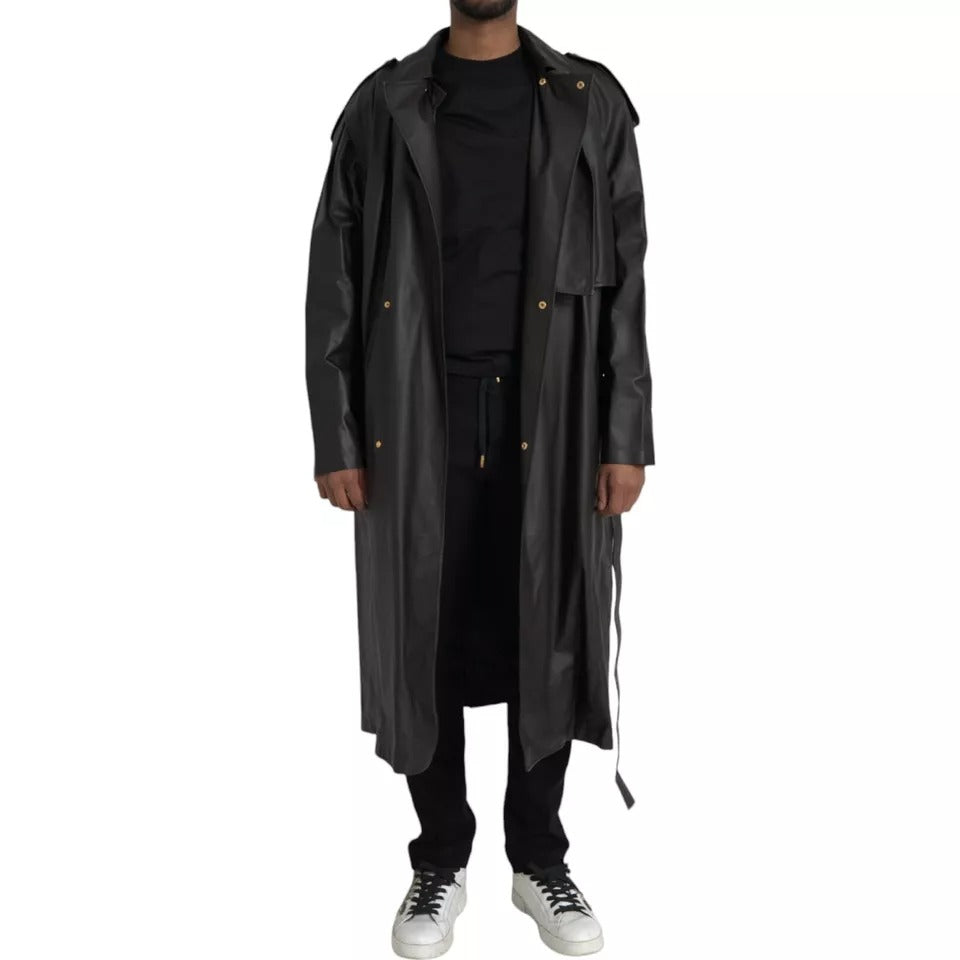 Bottega Veneta Black Leather Men Waterproof Trenchcoat Jacket