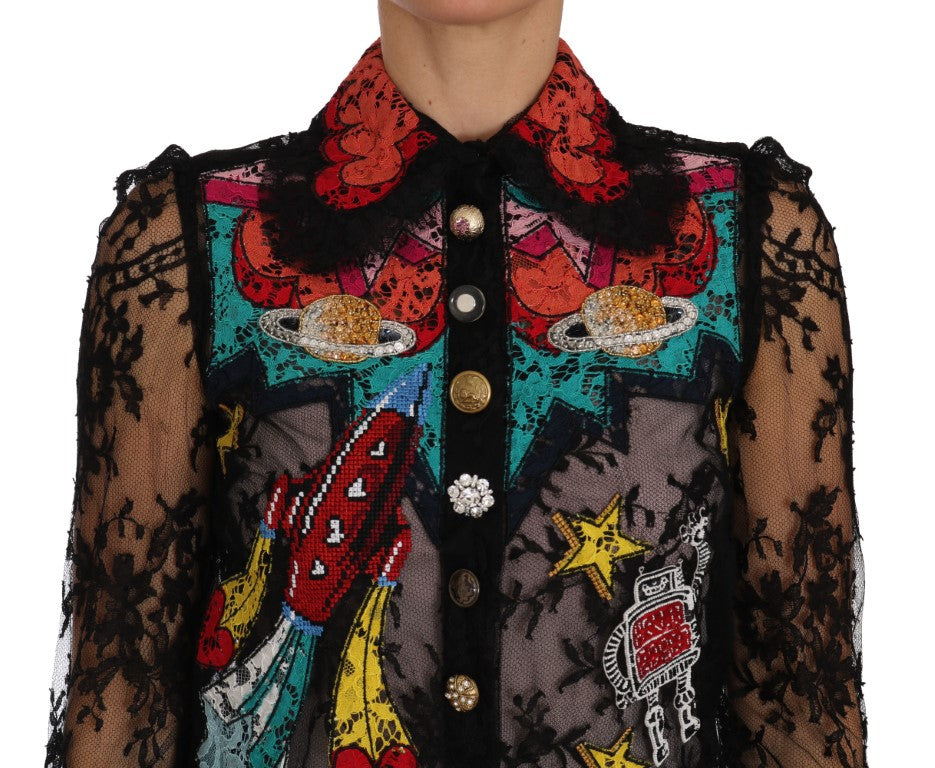 Dolce &amp; Gabbana Blomsterblondebroderet bluse med krystaller