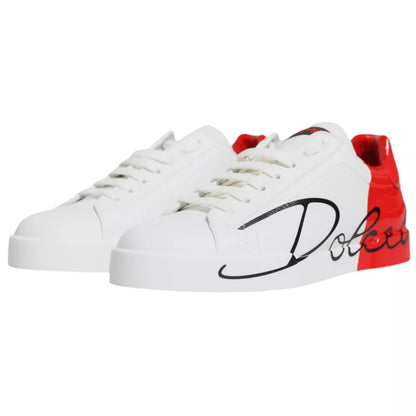 Dolce &amp; Gabbana Hvid Rød Portofino Low Top Sneakers Sko