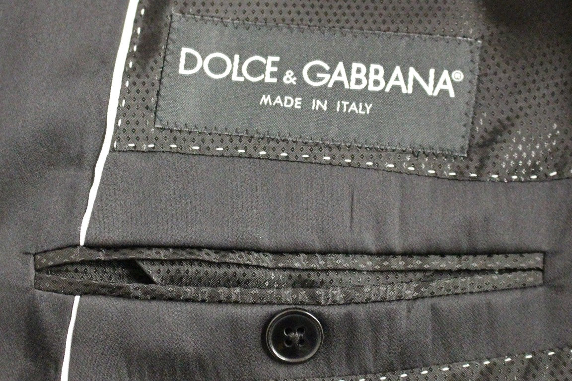 Dolce &amp; Gabbana Elegant sortstribet uld-silke blandingsdragt