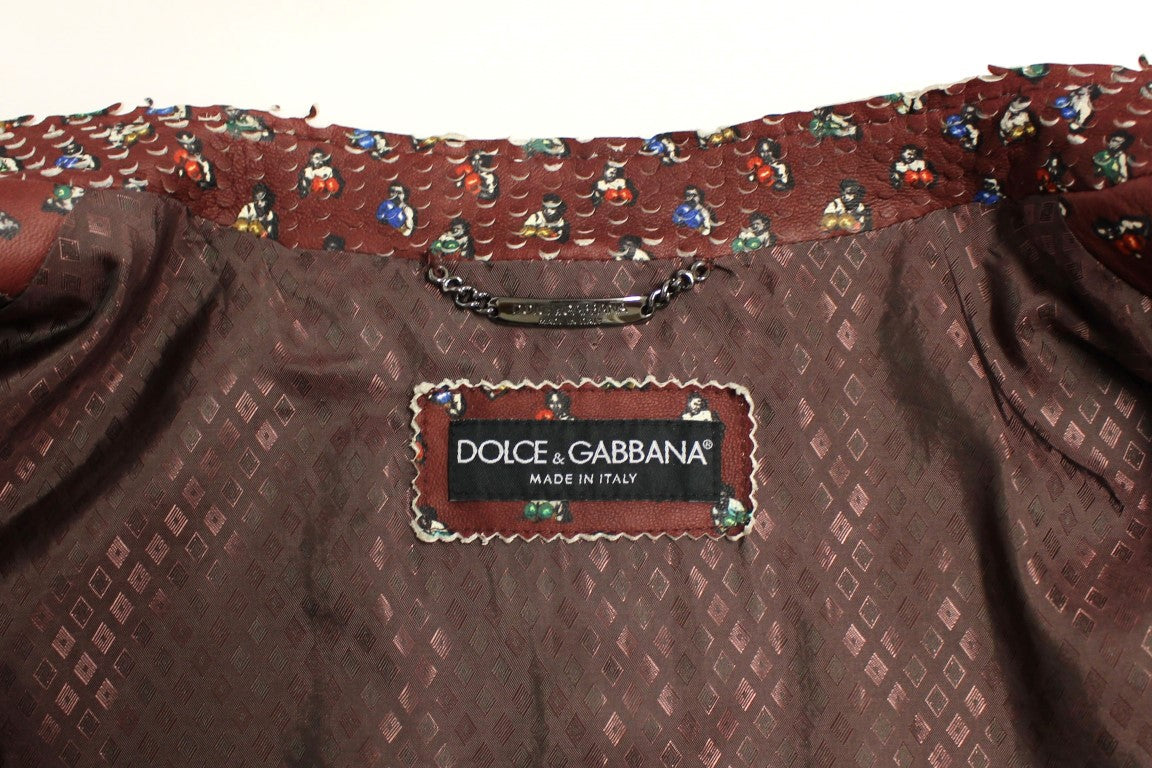 Dolce &amp; Gabbana eksklusiv Bordeaux læderjakke med boxerprint