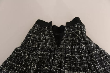 Dolce &amp; Gabbana Sort Ternet Uld Mini Nederdel med Flæsedetaljer