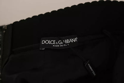 Dolce &amp; Gabbana Sort Ternet Uld Mini Nederdel med Flæsedetaljer