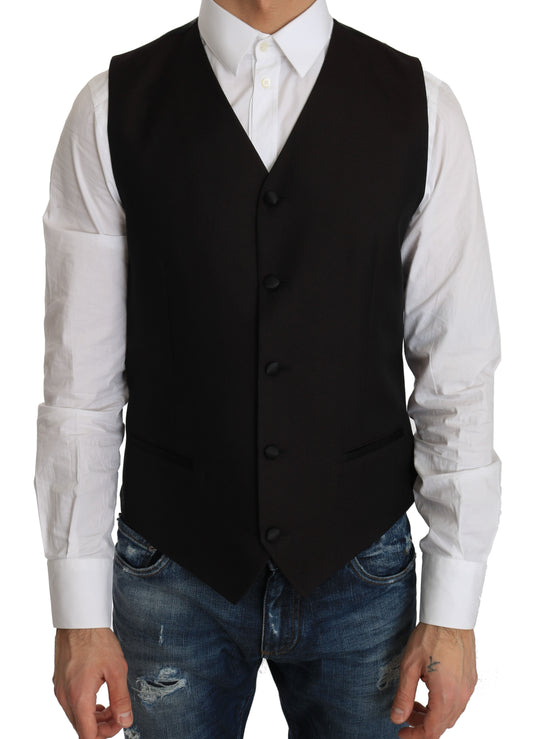 Dolce &amp; Gabbana Elegant Black Silk Blend Formel Vest