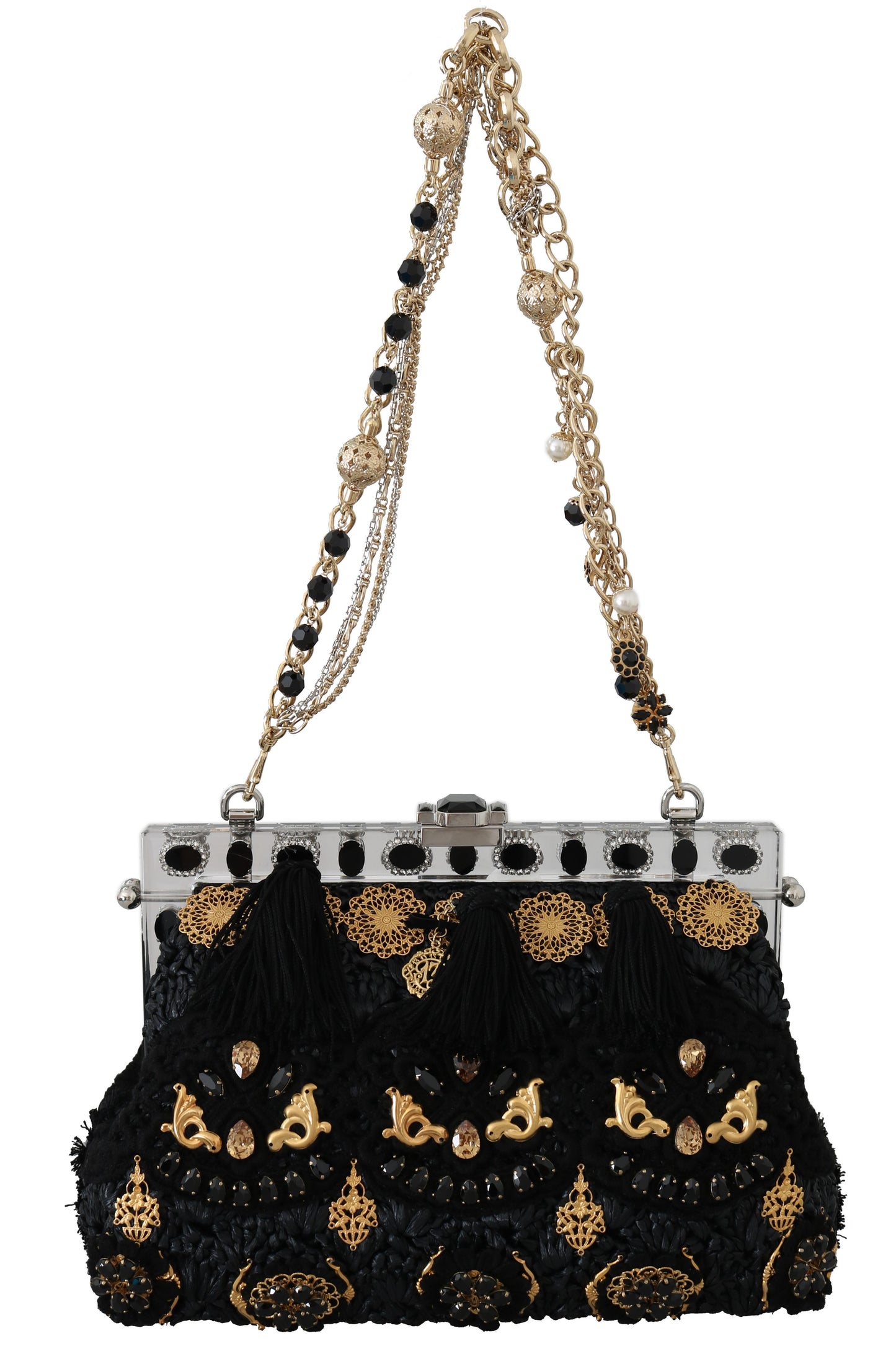 Dolce &amp; Gabbana sort kvast guld barok krystal aften clutch