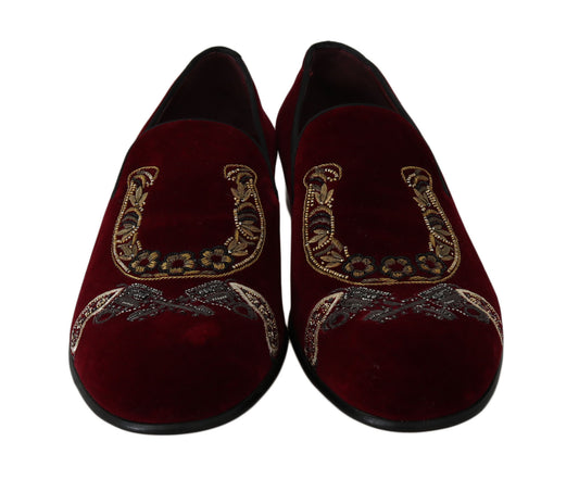 Dolce &amp; Gabbana Bordeaux Velvet Pailletter Loafers til mænd