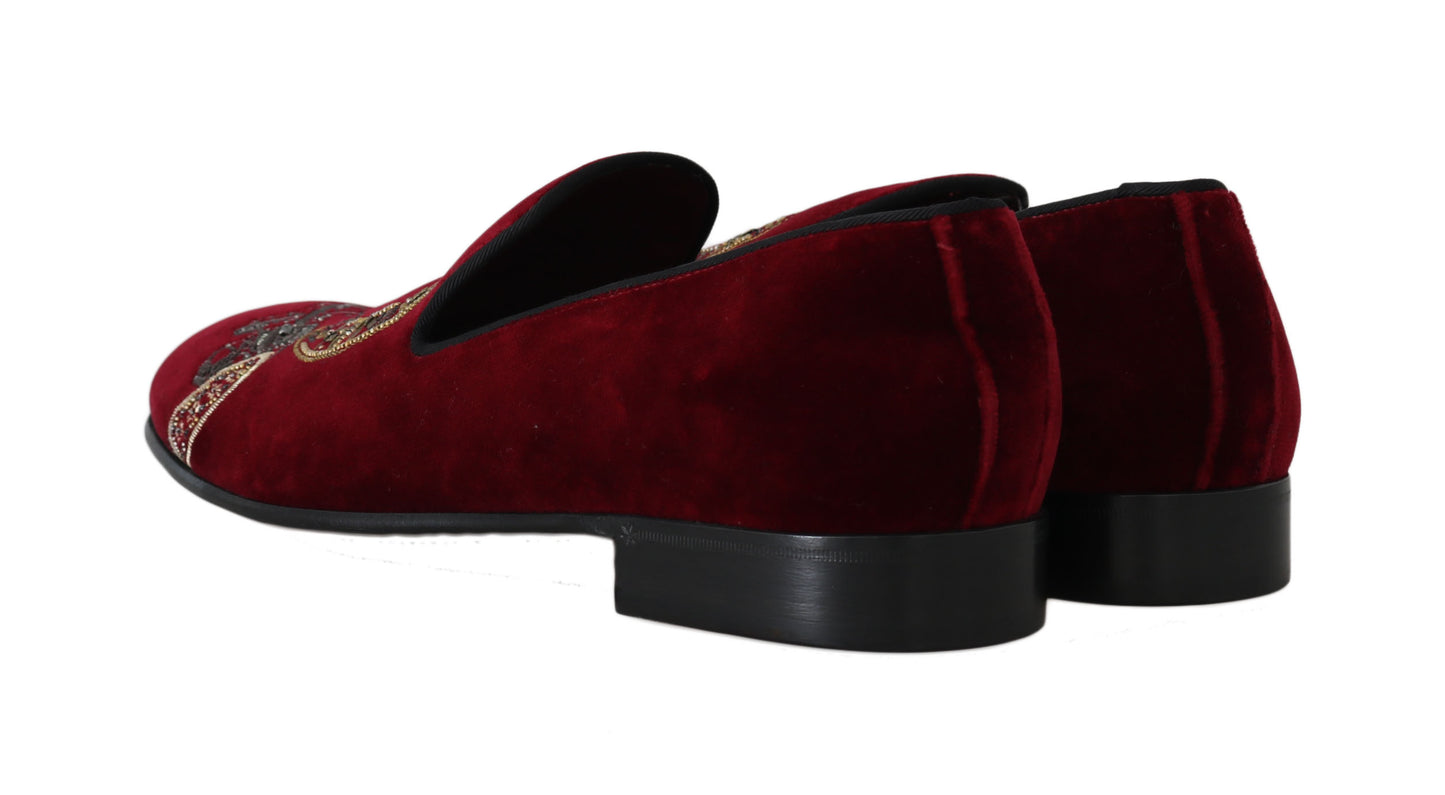 Dolce &amp; Gabbana Bordeaux Velvet Pailletter Loafers til mænd