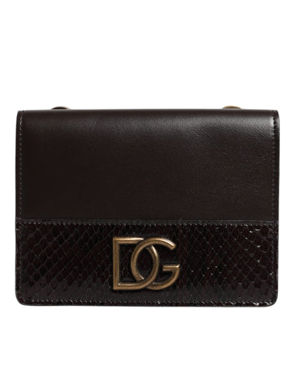 Dolce &amp; Gabbana Brun Læder Bifold DG Logo Kortholder Sling Strap Pung