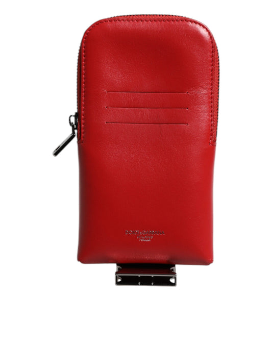 Dolce & Gabbana Red Leather Logo Zip Around Card Holder Wide Strap Wallet (Copy)