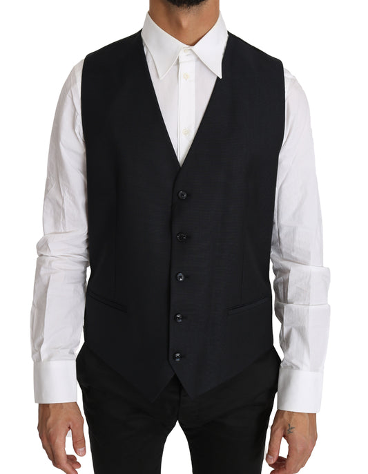 Dolce &amp; Gabbana Elegant Grå Slim-Fit Uld-Silke Vest