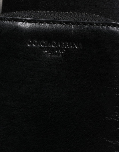 Dolce & Gabbana Black Horse Leather Zip Logo Shoulder Neck Strap Wallet