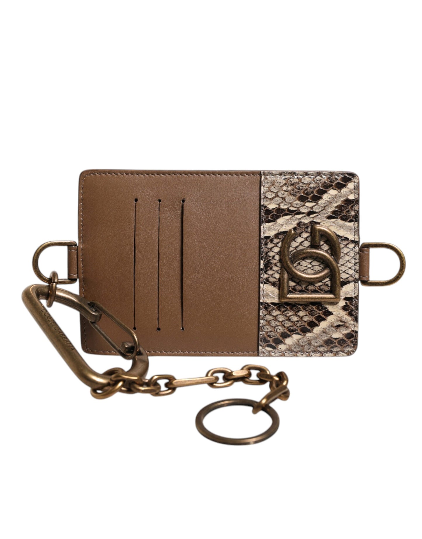 Dolce &amp; Gabbana Brun Eksotisk Læder Kortholder DG Logo Plaque Pung