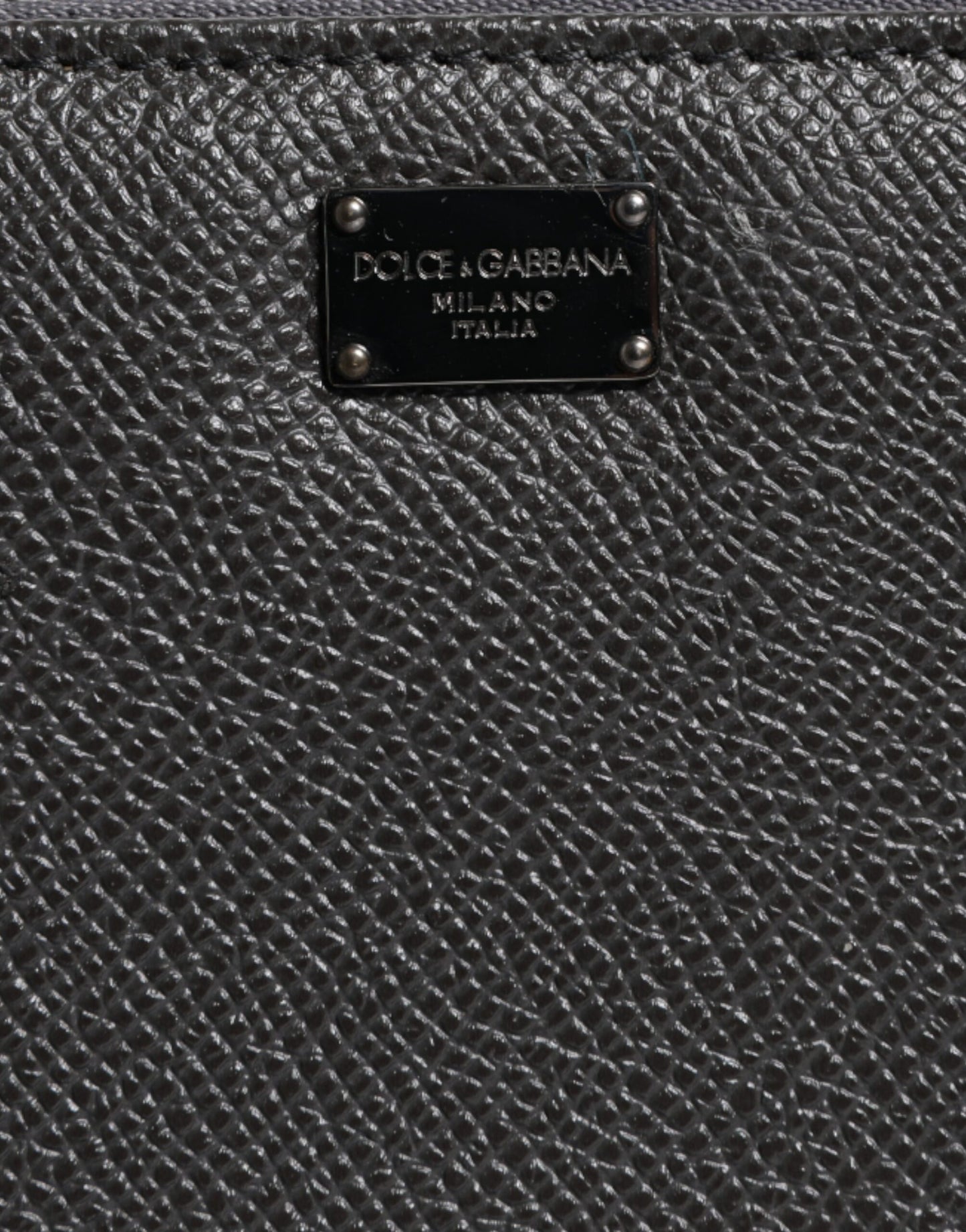 Dolce &amp; Gabbana mørkegrå læderpung med DG-logo og lynlås rundt om kontinental