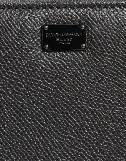 Dolce &amp; Gabbana mørkegrå læderpung med DG-logo og lynlås rundt om kontinental