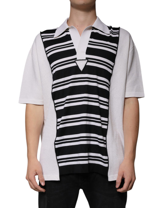 Dolce &amp; Gabbana sort-hvide striber poloshirt med krave
