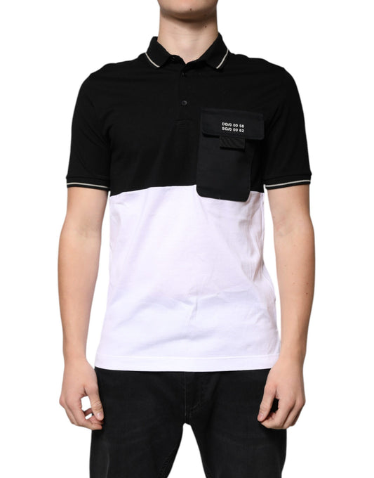 Dolce &amp; Gabbana Sort Hvid Bomuldspolo T-shirt med Korte Ærmer