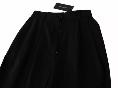 Dolce & Gabbana Black Wool High Waist Pleat Front Cropped Pants