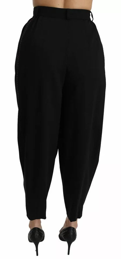 Dolce & Gabbana Black Wool High Waist Pleat Front Cropped Pants