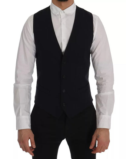 Dolce & Gabbana Blue Waistcoat Wool Stretch STAFF Vest