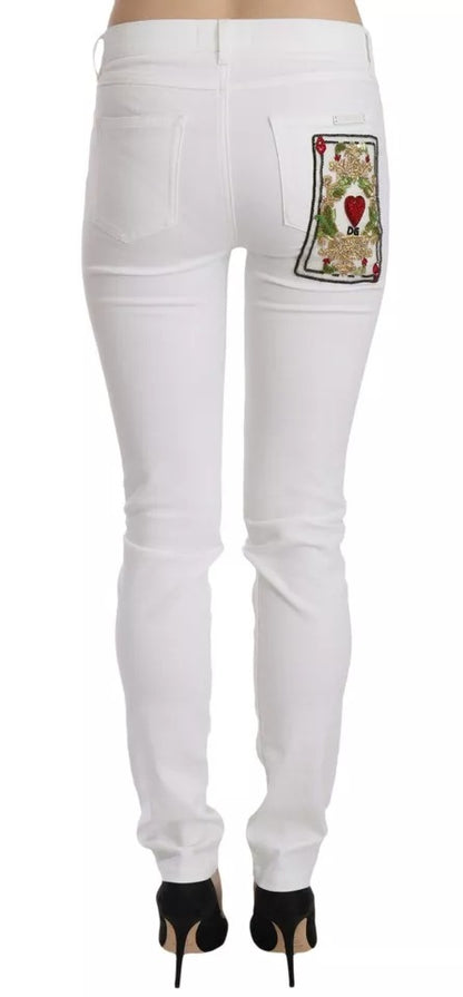 Dolce & Gabbana White Crystal Embellished Skinny Jeans