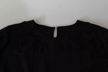 Dolce & Gabbana Black Floral Embroidered Blouse Silk Top