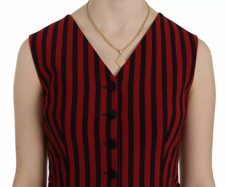 Dolce & Gabbana Red Black Stripe Vest Waistcoat Blouse Top