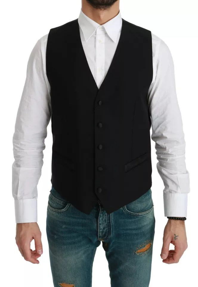 Dolce & Gabbana Black Virgin Wool Waistcoat Formal Vest