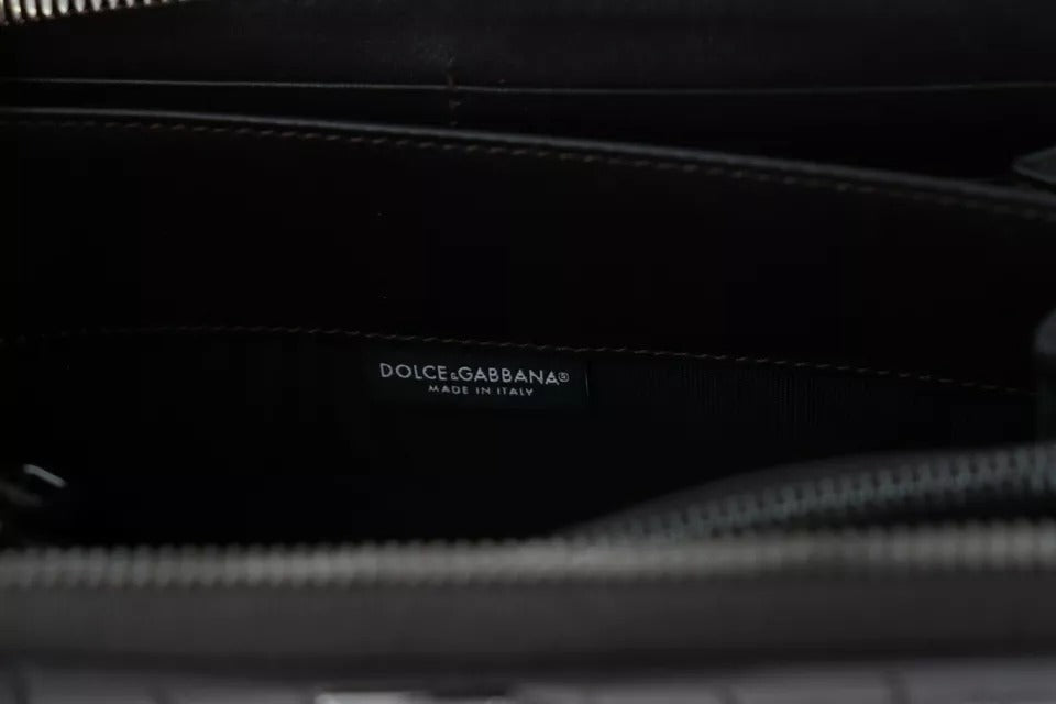 Portofel clutch continental Dolce &amp; Gabbana din piele exotică maro cu fermoar