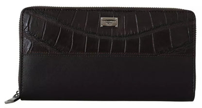 Portofel clutch continental Dolce &amp; Gabbana din piele exotică maro cu fermoar