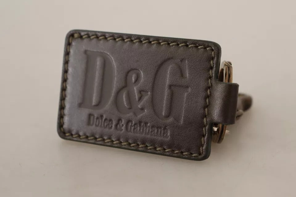 Dolce & Gabbana Green Leather D&G Logo Metal Ring Hook Keyring Keychain