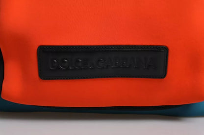 Dolce & Gabbana Blue Orange Nylon Logo Travel School Backpack Bag