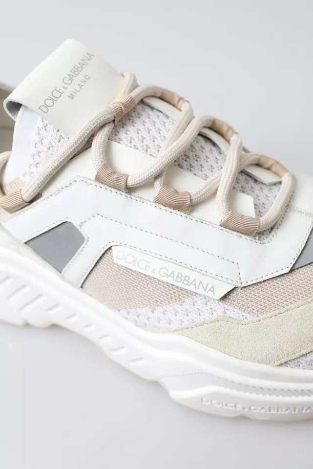 Dolce &amp; Gabbana Hvide Beige Læder Sport Daymaster Sko Sneakers