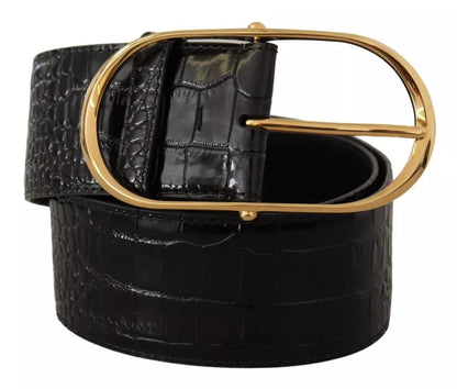 Dolce &amp; Gabbana Sort Bredt Præget Læderbælte med Guldmetalspænde
