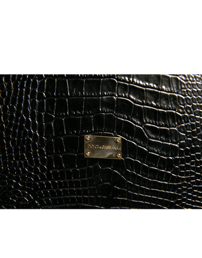 Dolce &amp; Gabbana Elegant Sort Læder Katalogetui med Logoplakette