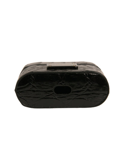 Dolce &amp; Gabbana sort læder metal logo plakette holder til Airpods