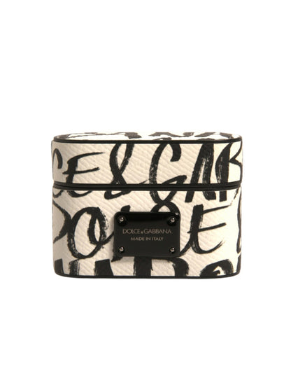 Dolce &amp; Gabbana Sort/Hvidt Læder-Etui med Kridt og Præget Logo til Airpods