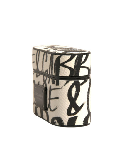 Dolce &amp; Gabbana Sort/Hvidt Læder-Etui med Kridt og Præget Logo til Airpods