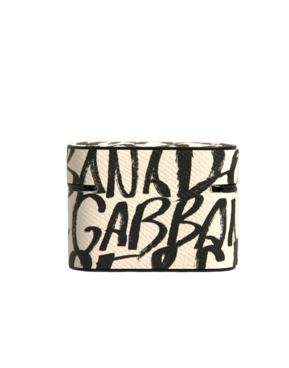 Dolce &amp; Gabbana Sort/Hvidt Læder-Etui med Kridt og Præget Logo til Airpods