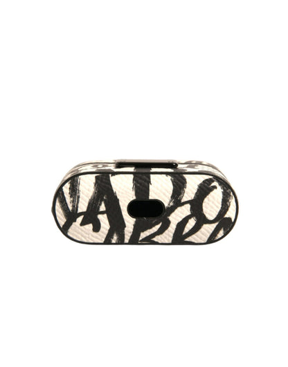 Dolce &amp; Gabbana Sort/Hvidt Læder-Etui med Kridt og Præget Logo til Airpods