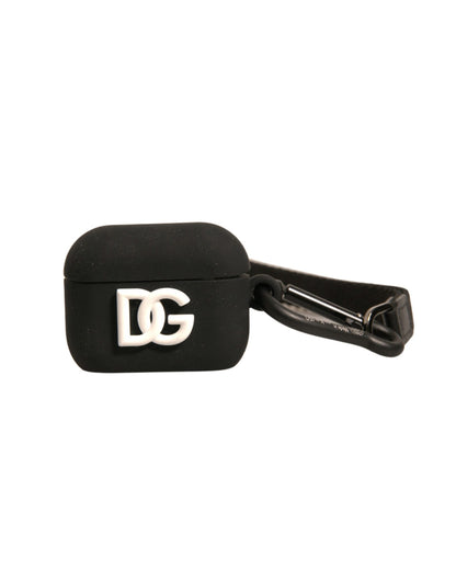 Dolce &amp; Gabbana Sort Silikone Gummi Logo Præget Airpods Etui
