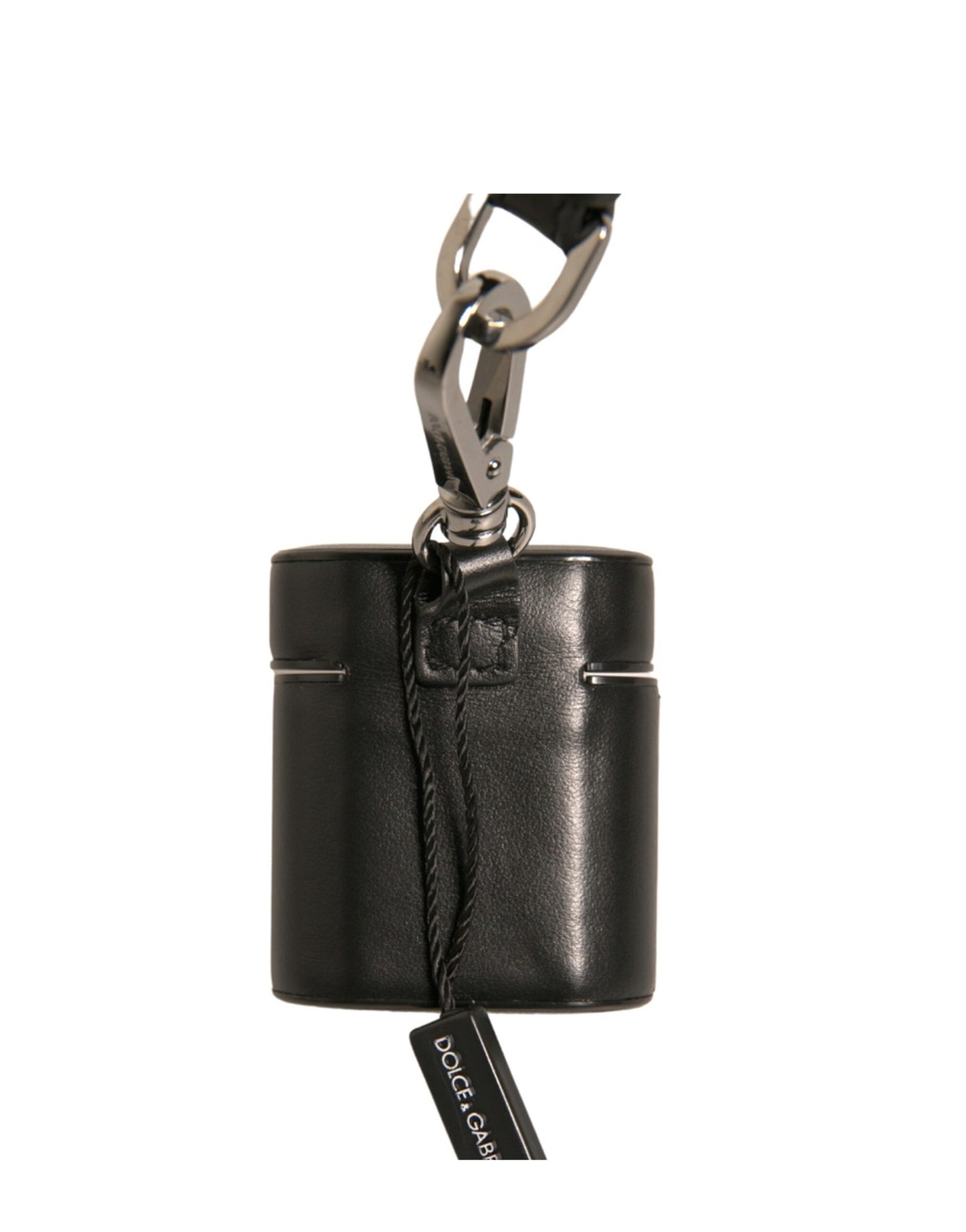 Dolce &amp; Gabbana Airpods-etui i sort læder med logo og sølvfarvet metalrem