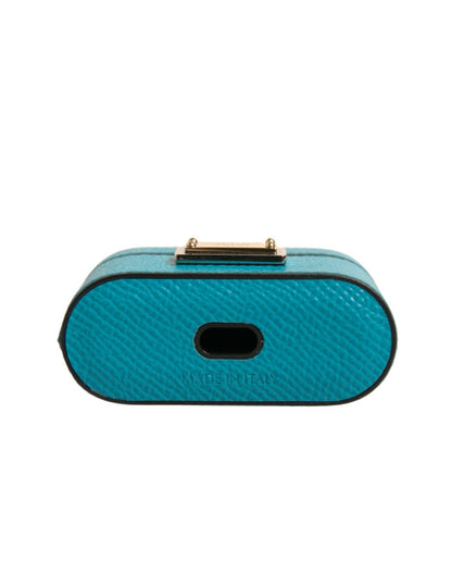 Dolce &amp; Gabbana Grøn Læder Metal Logo Plaque Holder Airpods Etui