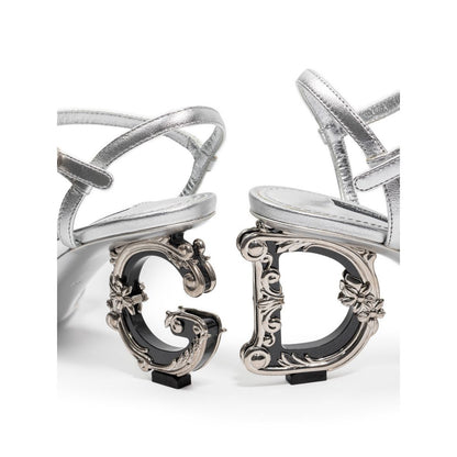 Dolce &amp; Gabbana sølvfarvede lædersandal