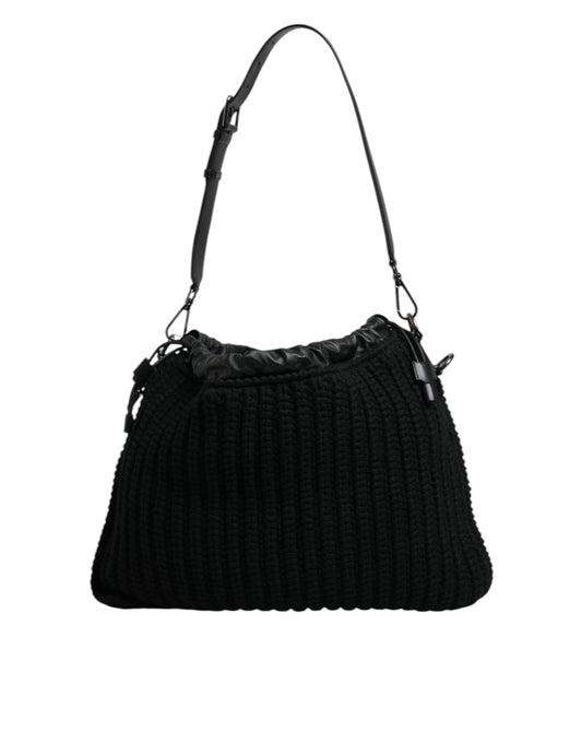 Dolce &amp; Gabbana Sort Cashmere Strikket Læder Skuldertaske