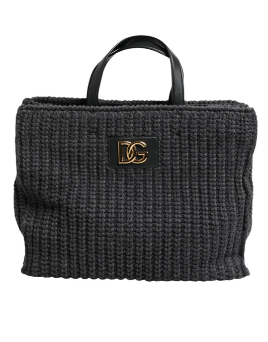 Dolce &amp; Gabbana Sort Stor Strikket Hæklet Skuldertaske med DG Logo