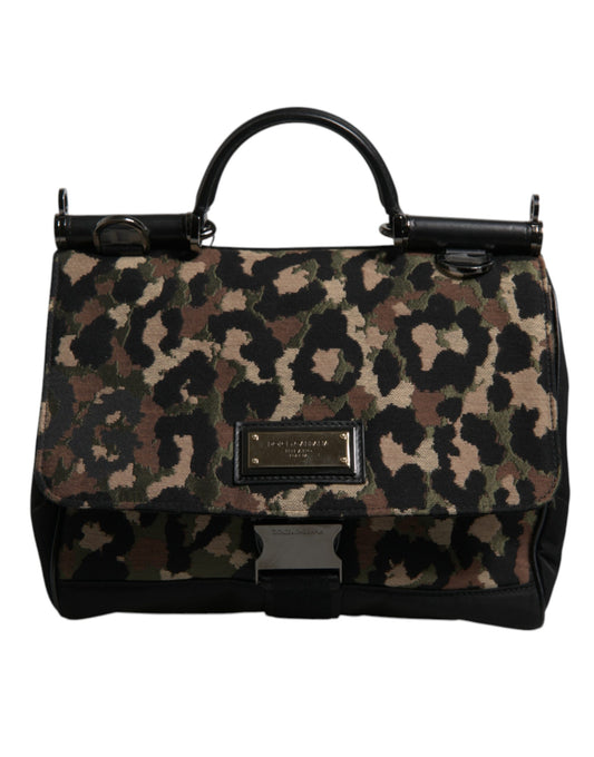Dolce &amp; Gabbana brun leopardprint lakeret nylon Sicily tote-taske